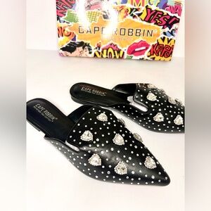Heart Rhinestone Studded Loafers/Flat Mules Embellished w/ Crystal Accents Gems